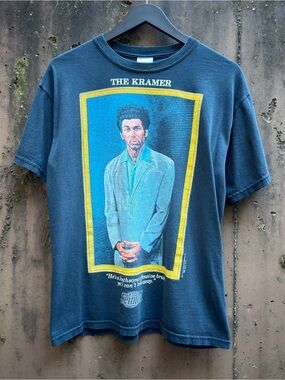 Seinfeld The Kramer black cotton t-shirt Size M vintage distressed flaw